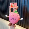 Cute strawberry shaped silicone coin purse keychain with cartoon arms and legs in pink color - Pink Strawberry