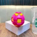Colorful pink and yellow 3D sensory fidget gear ball for anxiety relief and fun - No Keychain / Rose Red