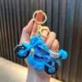 Llavero de modelo de motocicleta azul con anillo dorado para regalo - Motocicleta de Retroceso / Azul