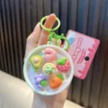 Lindo llavero circular con miniaturas de frutas y etiqueta rosa de boutique clave - 绿色-水果