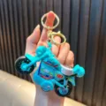 Mini llavero de moto de juguete cian con anillo de metal dorado de alta calidad - Motocicleta de Retroceso / Azul lago