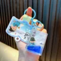 Leuke sleutelhanger met blauw drijfzand en een schattig chibi-figuurtje en een kleine gans - Blauw