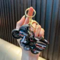 Detailed black SWAT police motorcycle model keychain accessory with a polished gold keyring - SWAT Black Style (SWAT) / Black