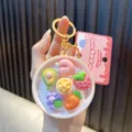 Llavero de bandeja de fruta en miniatura con dijes de resina de melocotón y fresa para bolso - 咖色-水果