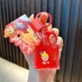 Porte-clés créatif de guerrier chinois en sable mouvant liquide avec crochet rouge - Rouge