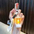 Mini llavero de linterna blanca vintage con colgante de luz de vela LED cálida bolso - Lámpara de Queroseno Retro / Blanco