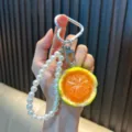 Creatieve simulatie oranje parel kralen sleutelhanger met schattige hart-metalen clip - Simulated Green Orange / 小橘子-绿色(4.4*5.5尺寸)