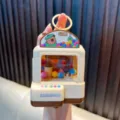 Miniature claw machine keychain toy with colorful balls and glowing lights for kids - Cartoon Bear Style (趣味带灯夹球机-) / Brown