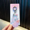 Handcrafted pink glitter shell and mermaid tail acrylic keychain charm for phone or bags - Pink