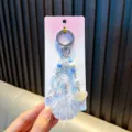 Handcrafted glitter shell and sequin mermaid tail acrylic keychain for phone or bag - White