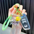 Gele eend vloeibare sleutelhanger met neongroene polsband voor tassen en autosleutels - Zwart