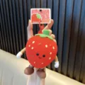 Adorable red strawberry shaped silicone coin purse with cartoon limbs for bag keychain decor - Red Strawberry