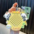 Yellow panda-themed portable magnetic drawing board keychain stress-relief toy for kids - Yellow