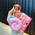 Cute pink snail-shaped musical keychain with cartoon dog print and boutique packaging - Musical Snail / Pink