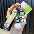 Cute cartoon panda keychain with glowing light bulb and stylish rubber wrist strap - Lying Panda Bulb / Black