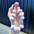 Cordón de teléfono perlado púrpura con suaves pompones lavanda para llaves y bolsos - Con Junta / Púrpura