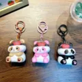 Porte-clés panda mignons en trois couleurs avec détails de cœur rouge sous dôme - Panda Parlant Cerveau Coeur / Panda Parlant Cerveau Coeur (1 Pièce)