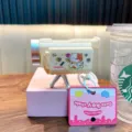 Creative mini projector camera keychain with cute cartoon cat pattern and silver tripod stand - Cat Style / Off White