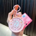 Niedlicher rosa Musik-Spielautomaten-Schlüsselanhänger mit Klappspiegel und Cartoon-Katze. - Katze / Rosa