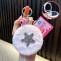 Llavero de espejo plegable de estrella de mar de peluche rosa con cascabel - Rosa