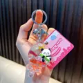 Süßer Panda-Schlüsselanhänger mit Flüssig-Lollipop aus Acryl und rosa Karte - Lutscher-Stil