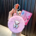 Süßer rosa Plüschbär Spiegel-Schlüsselanhänger für Taschen, tragbarer Schminkspiegel - Rosa