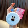 Süßer hellblauer Plüsch-Taschenspiegel-Schlüsselanhänger mit Kaninchenanhänger und Glocke - Blau