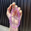 Purple sparkling faceted beaded phone lanyard featuring silver balloon dog charm - Sparkling Crystal Teardrop (With Gasket) / Taro Purple