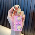 Retro pink boombox shaped recorder keychain toy with voice changer for bag decoration - Voice Recording Radio - Pink