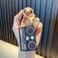Creative retro boombox keychain with electronic voice changer toy function in black finish - Recording Radio - Black