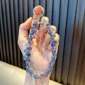 Handmade sparkling iridescent blue faceted beaded phone chain and keychain bag charm gift - Includes Phone Gasket / Sapphire Blue