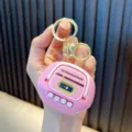Retro pink cassette player keychain with electronic voice changer for bag and car key charm - Pink Rice Cooker Voice Recorder