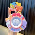 Cute cartoon cat recording speaker keychain accessory with pink bow and meow lettering - Cat Megaphone / Pink