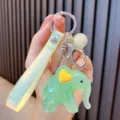 Adorable jelly green acrylic elephant keychain charm with holographic wrist strap - Green