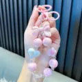 Adorable pink bow beaded phone strap with iridescent heart and flower charm beads - Pink (Without Gasket)