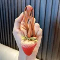 Cute realistic red strawberry resin bag charm with a stylish brown leather strap accessory - Mixed Color Medium Strawberry (Leather Cord) / Color Block