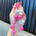Handmade pink beaded phone strap keychain with white bow and heart charm accessory - Rose Red (Without Gasket)