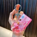 Porte-clés en forme de coquillage rose avec figurine de chiot mignonne et paillettes - Rose
