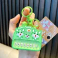 Cute puppy themed mini piano toy keychain in bright green with numbered music keys for bags - Shiba Inu Piano / Green