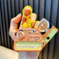 Cartoon toy piano keychain with bear character for schoolbag decoration - Fun Panda Piano / Yellow