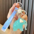 Niedlicher hellblauer Acryl-Elefant-Schlüsselanhänger mit irisierendem Handschlaufe - Seeblau