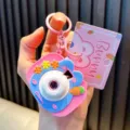 Adorable llavero de cámara de proyección de conejo rosa para decoración de mochilas y bolsos - Conejo / Rosa