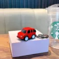 Compact red miniature pull-back SUV toy car keychain for bags, backpacks and keys - Red