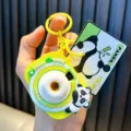 Yellow panda-themed projection camera toy keychain with cute panda charm and hanging card - Panda Mini Projection Camera / Yellow