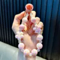 Cute pink gradient beaded phone strap with cherry blossom charms and pink ring clasp - Pink