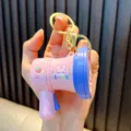 Mini pink megaphone recorder keychain with cute bunny sticker and gold ring - Mini Recording Megaphone (No Loop) / Pink