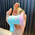 Cute blue and pink megaphone keychain electronic toy with cartoon poodle sticker and gold ring - Recording Mini Speaker - Lake Blue (No Loop)