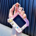 Cute bee-themed mini doodle board keychain in pink, portable drawing board toy - Pink