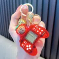 Portachiavi a forma di mini console rossa con gioco Tetris e orsetto carino - Rosso