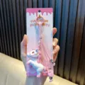 Cute pink and white cartoon pony keychain featuring a braided rope and a display card - Pink